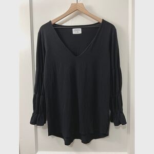 Southcott Women's Black V Neck Top Long Sleeve Bamboo Rayon Cotton Size 3 - L